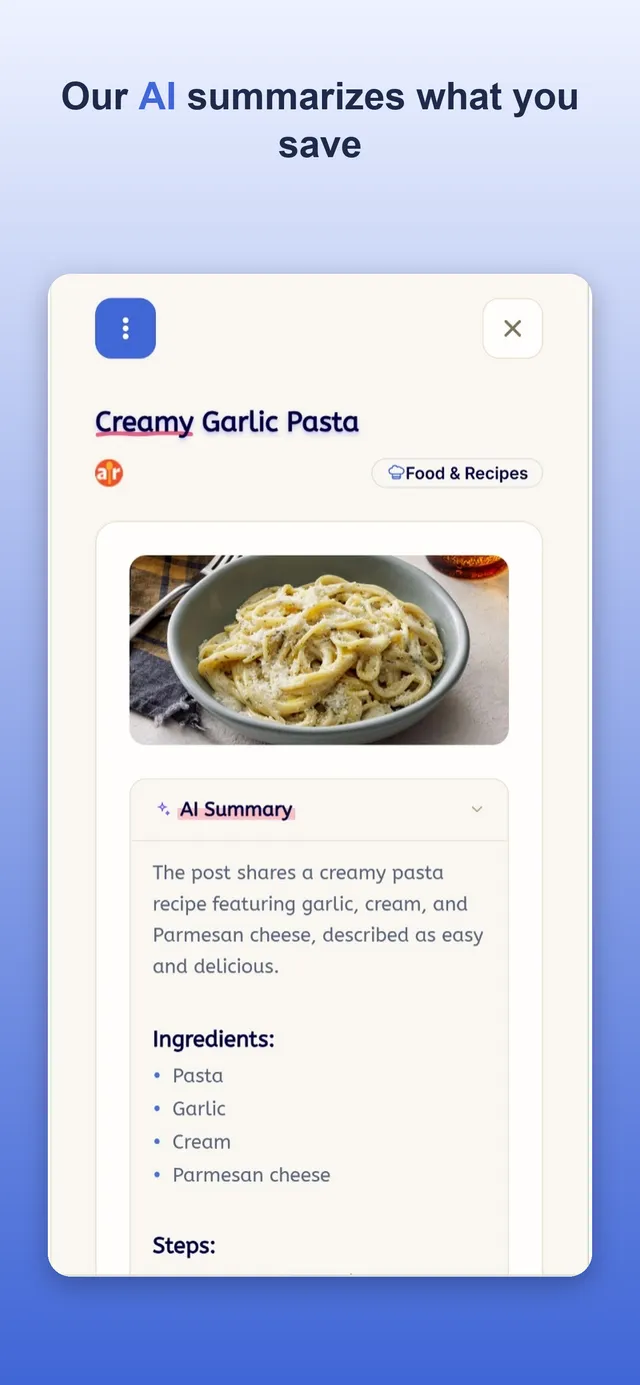 MarkIt showing an AI-generated summary of a saved item
